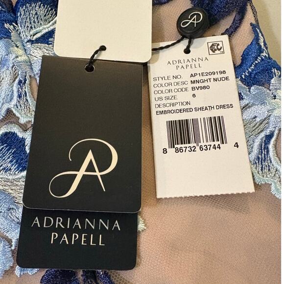 Adrianna Papell NWT Midnight Nude Floral Embroidered Sheath Dress Size 6 - Picture 7 of 11